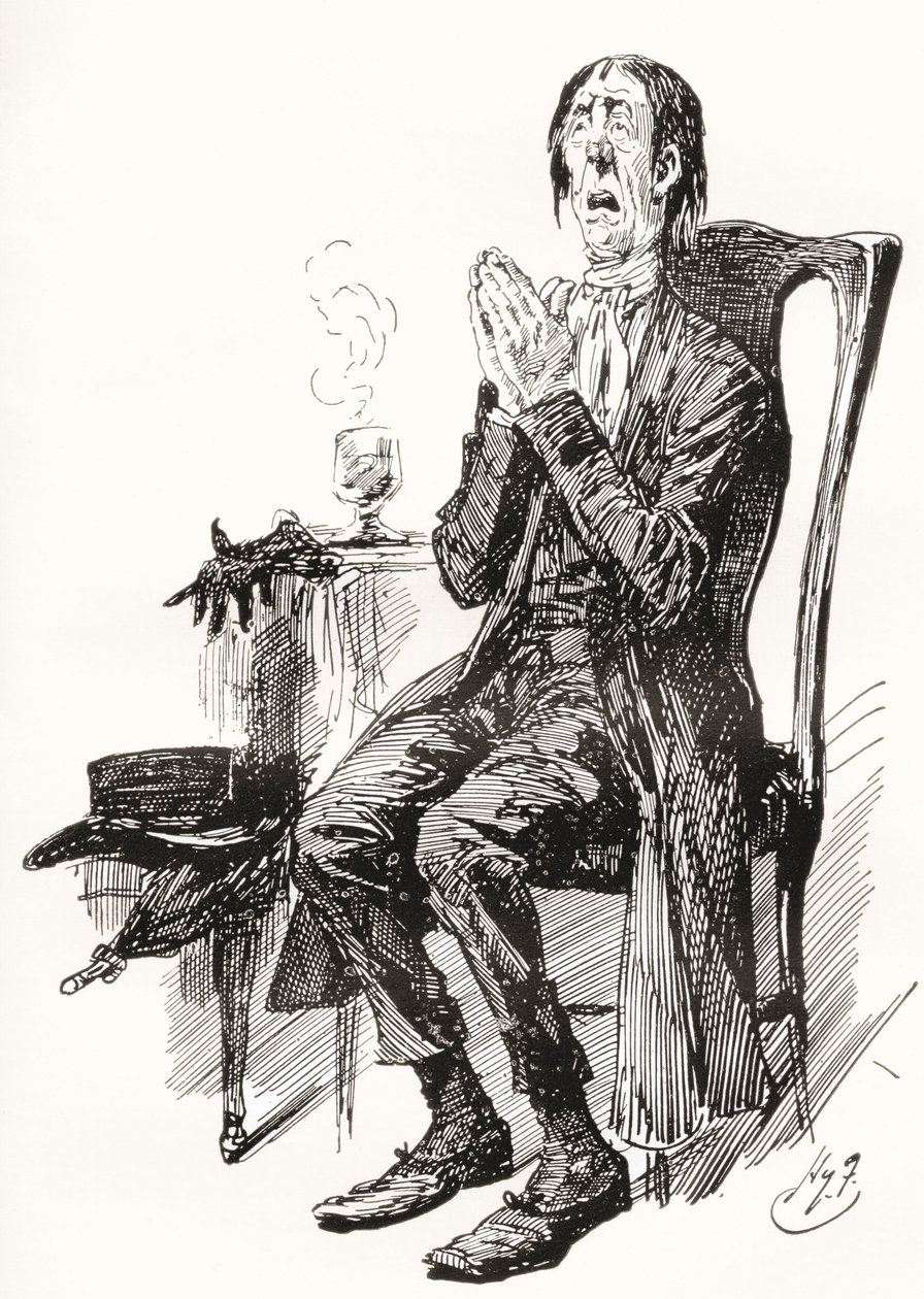 Stiggins. Illustration av Harry Furniss för Charles Dickens-romanen The Pickwick Papers, från The Testimonial Edition, publicerad 1910. av Harry Furniss