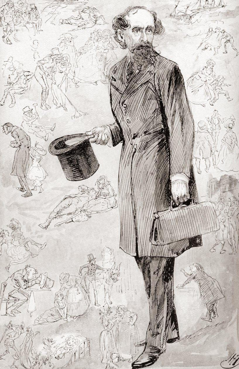 Den okommersiella resenären. Illustration av Harry Furniss till novellen The Uncommercial Traveler från The Christmas Books av Charles Dickens, publicerad i The Testimonial Edition från 1910. av Harry Furniss