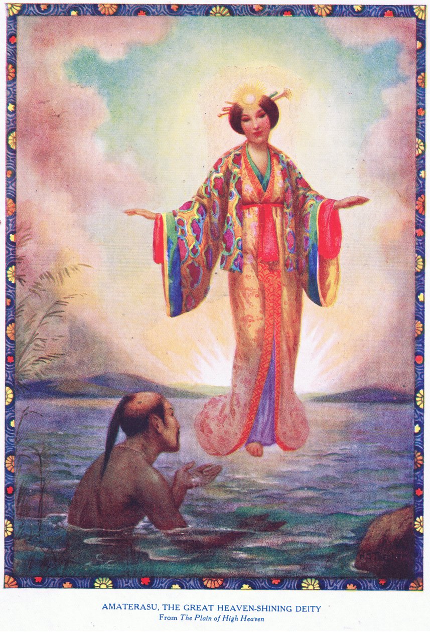 Amaterasu, den stora himlens lysande gudom (från den höga himlens slätt) (litografi) av Harry George Theaker