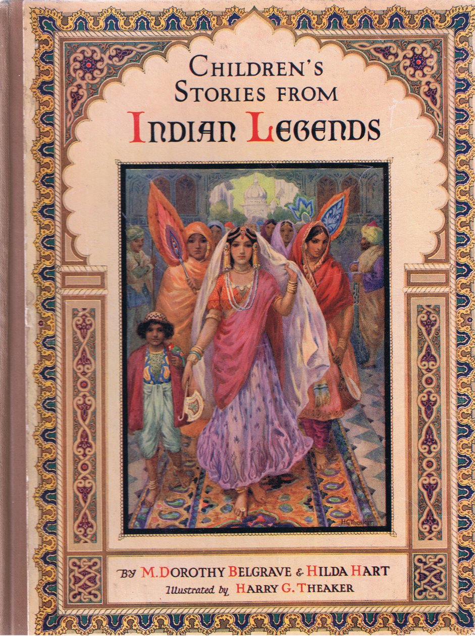 Framsida, illustration från "Childrens Stories from Indian Legends", ca 1930-tal (färglitografi) av Harry George Theaker