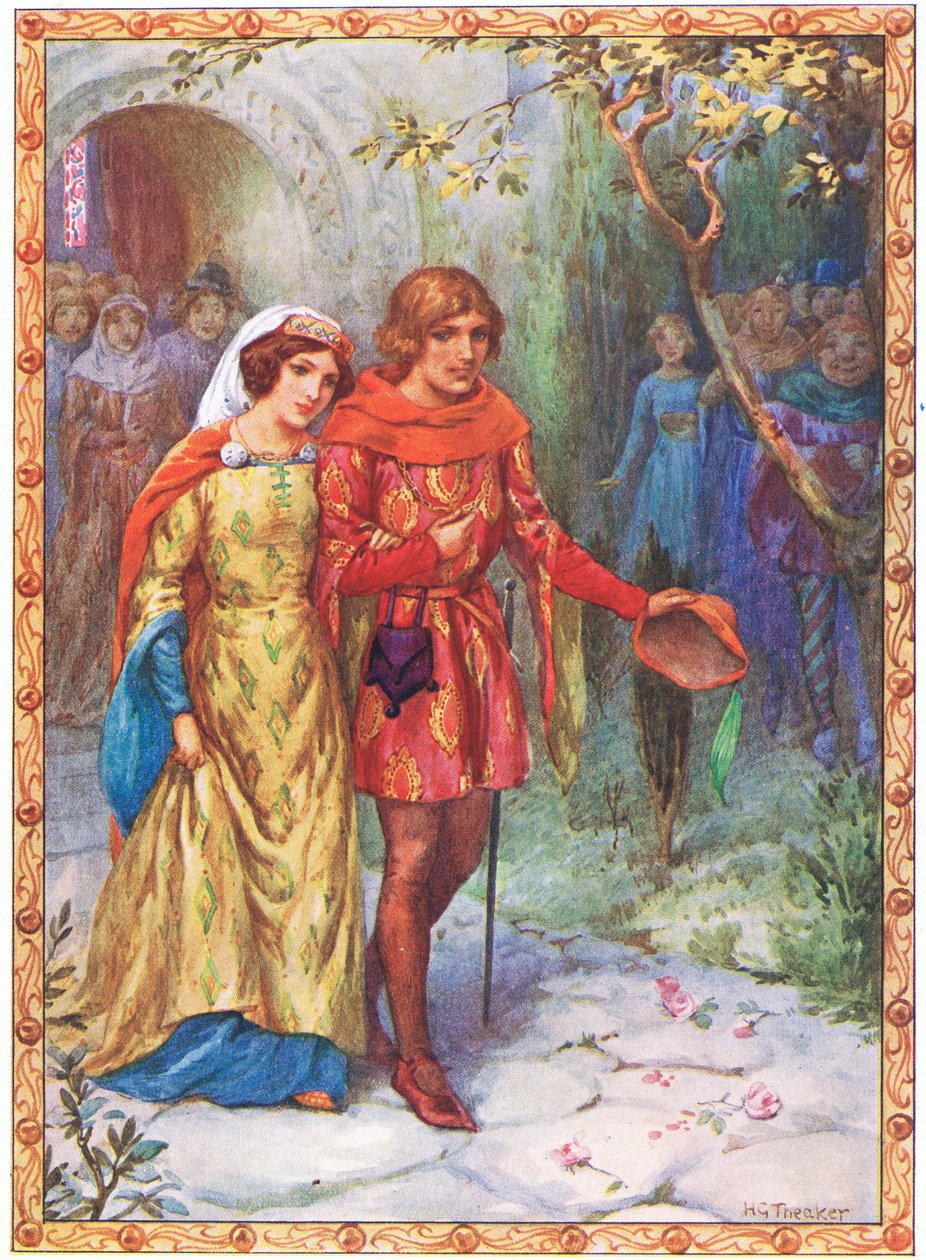 Han gifte sig med en dam av hög börd (ur The Story of Gamelyn) (färglitografi) av Harry George Theaker