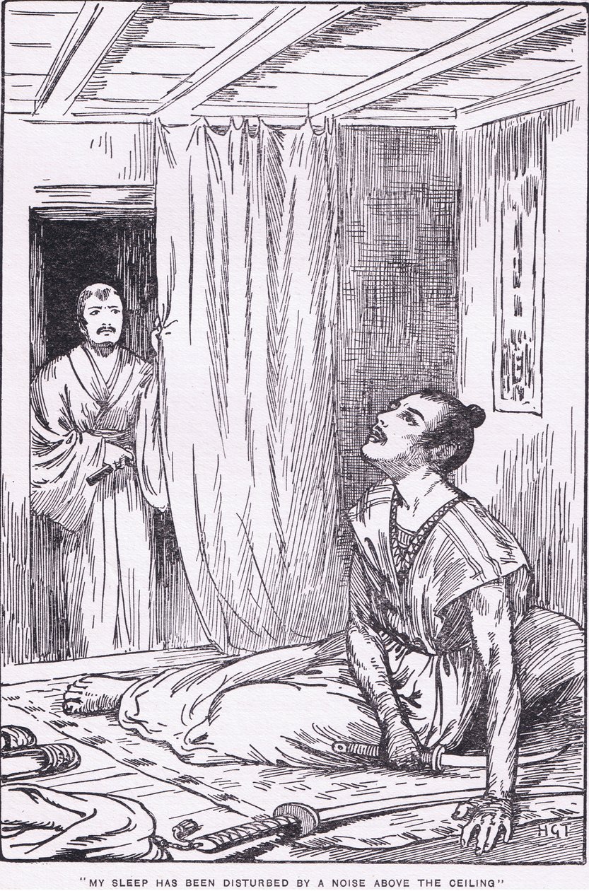 Hans sömn stördes av ett ljud ovanför taket (från More Stories from Raiko) (litho) av Harry George Theaker