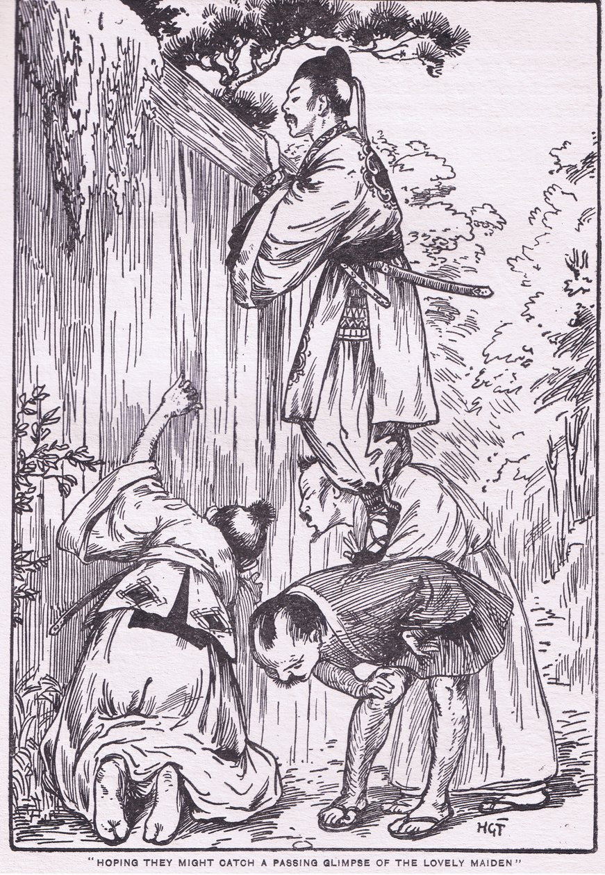 I hopp om att få en skymt av den vackra jungfrun (från Daughter of the Moon) (litografi) av Harry George Theaker