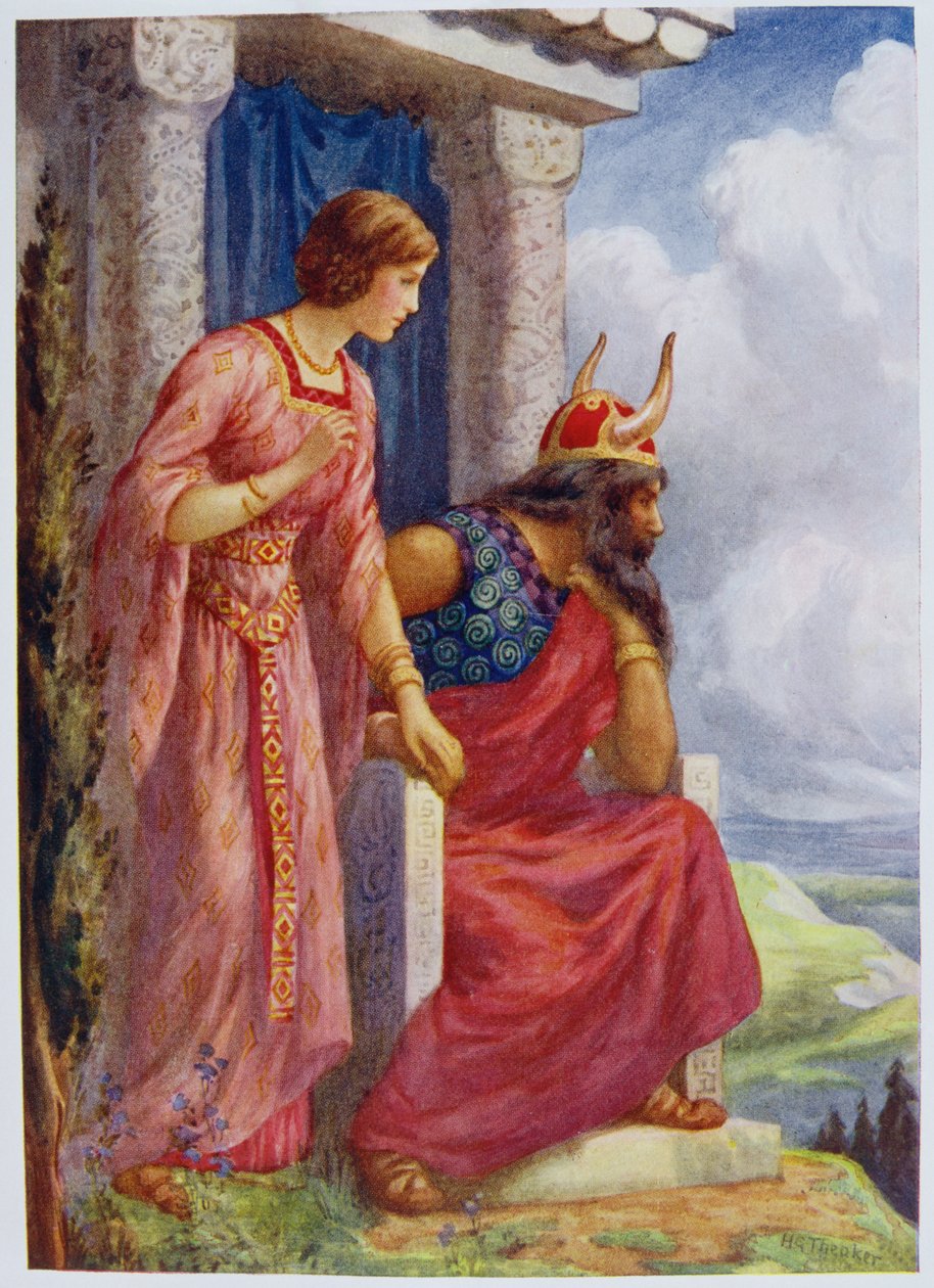 "Odin och Frigga" från "Asgard and its King" illustrerad för "Children