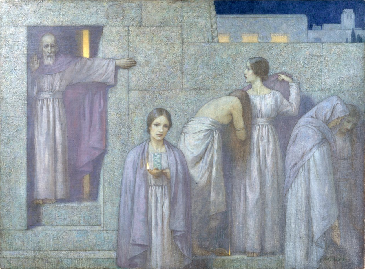 De kloka och de dumma jungfrurna (olja på duk) av Harry George Theaker