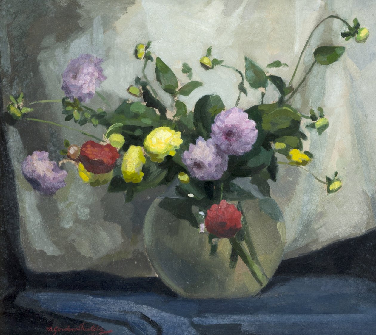 Stilleben, Pompom Dahlior av Harry Gordon Shields