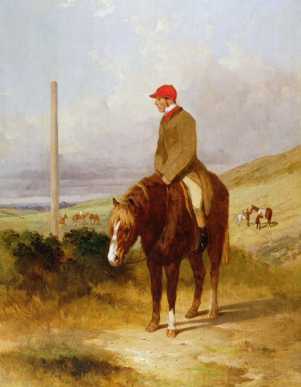 Nat Flatman (1810-60) på sin ponny före starten av 1844 Chesterfield Stakes, 1844 av Harry Hall