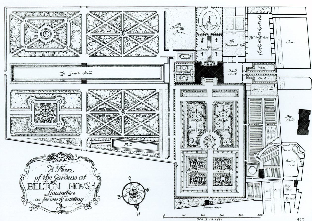 A Plan of the Gardens at Belton House, Lincolnshire, som tidigare existerade, c.1900 av Harry Inigo Triggs