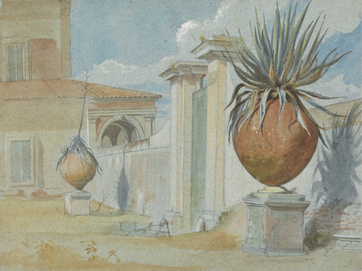 Villa Massimo, Rom: Gateway flankerad av palmer i stora lergodsburkar av Harry John Johnson