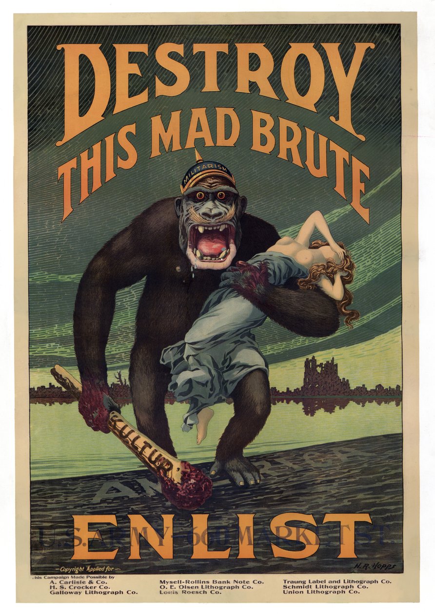 Rekryteringskampanj "Förstör denna galna brute - värva", pub. 1917 av Harry R. Hopps