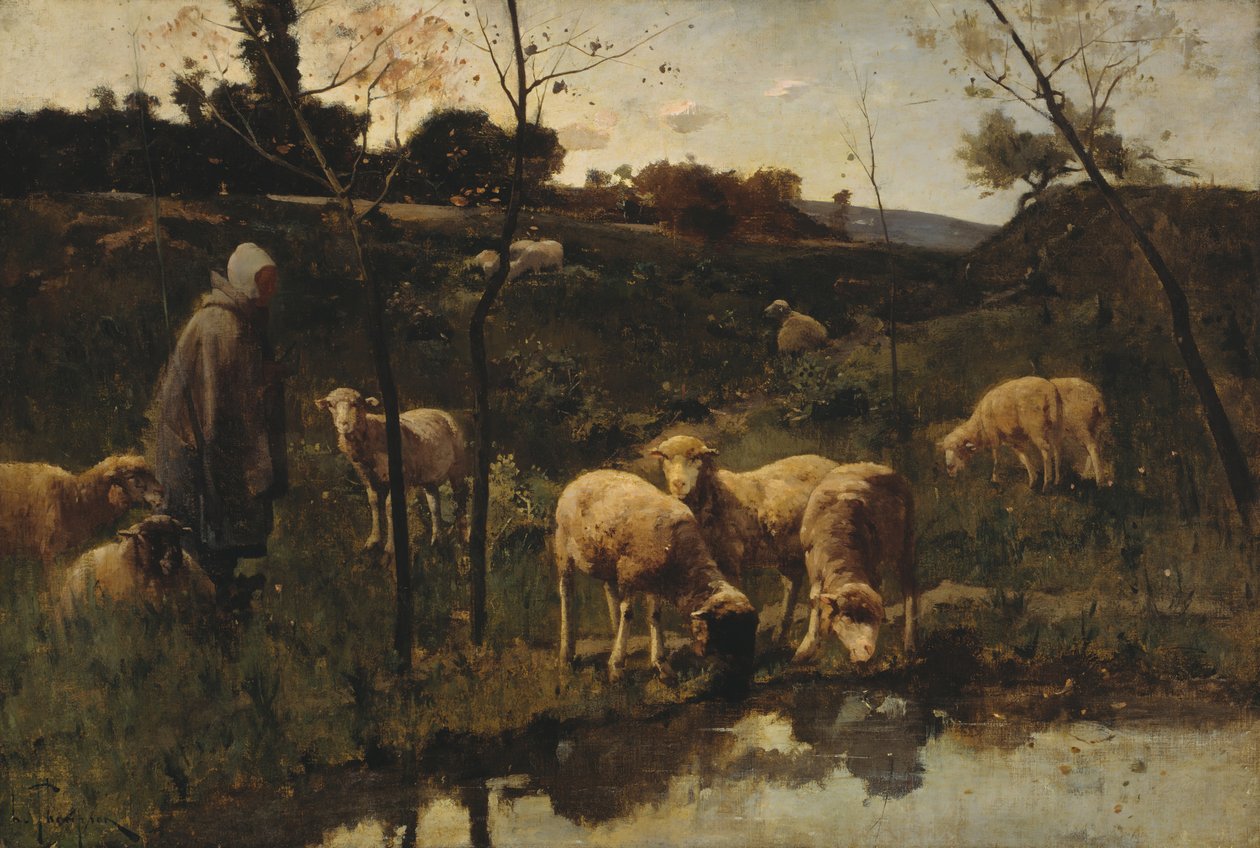 Landskap med får, Picardie, sent 1800-tal. av Harry Thompson