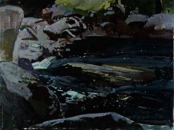 Flowing River (olja på dukskiva) av Harry Watson