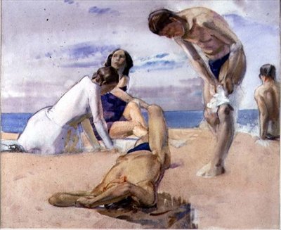 Badarna (akvarell) av Harry Watson