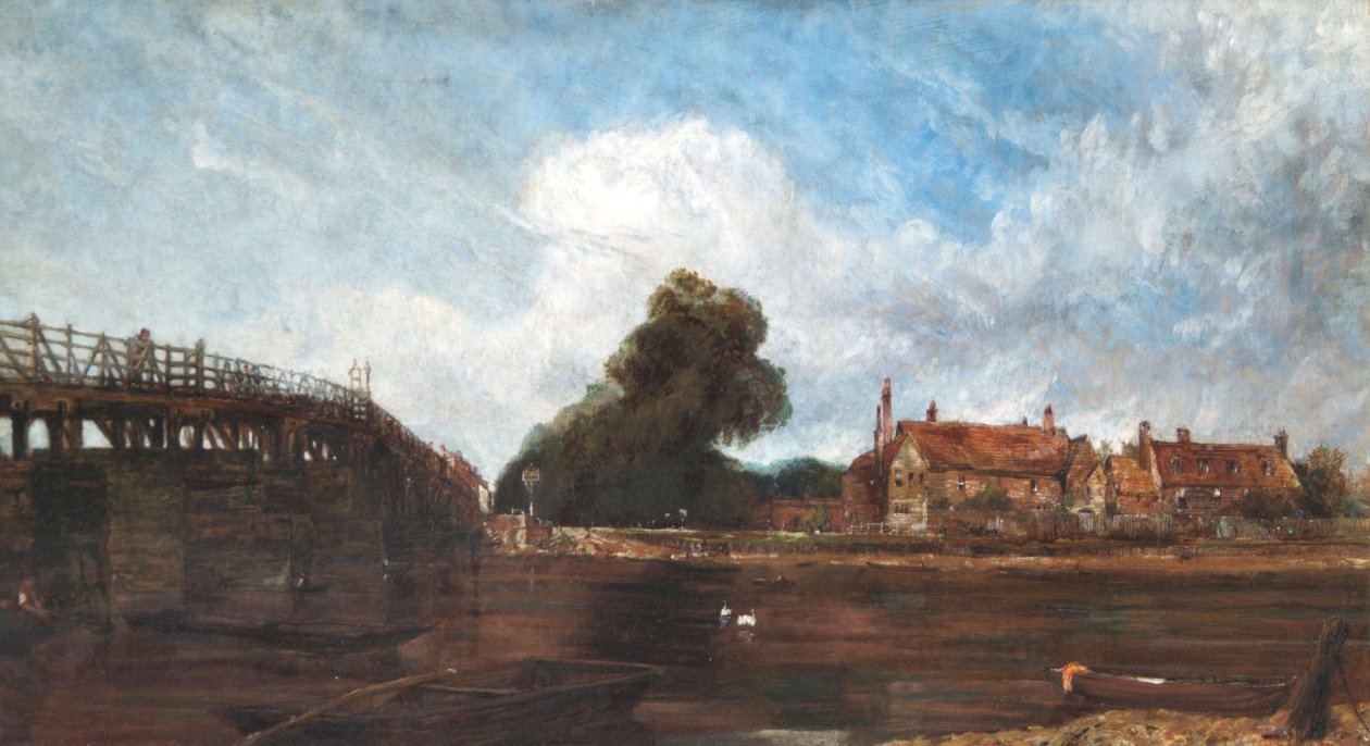 Old Hampton Court Bridge, ca 1875 (akvarell på papper) av Harry Williams