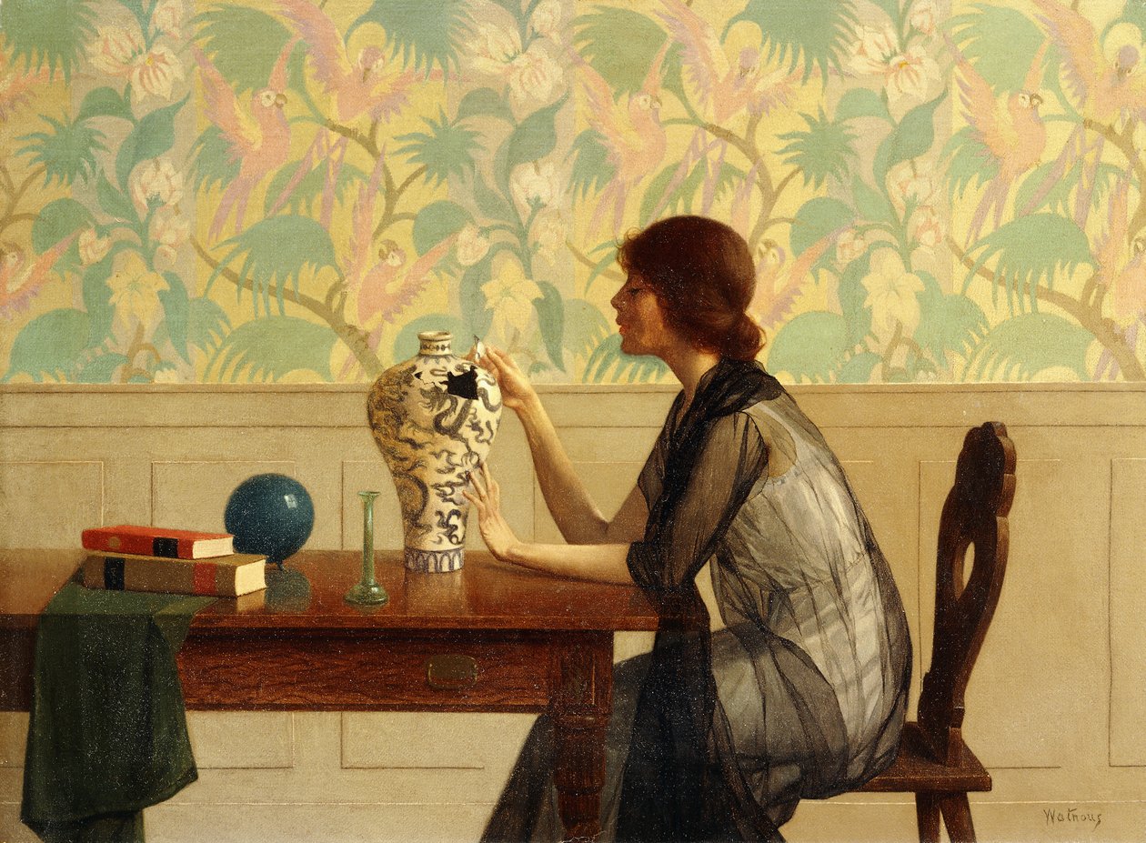 The Broken Vase (olja på duk) av Harry Wilson Watrous
