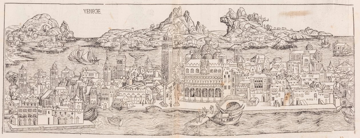 1930 års nytryck av vyn över Venedig från Nürnbergkrönikan (beskuren) av Hartmann Schedel