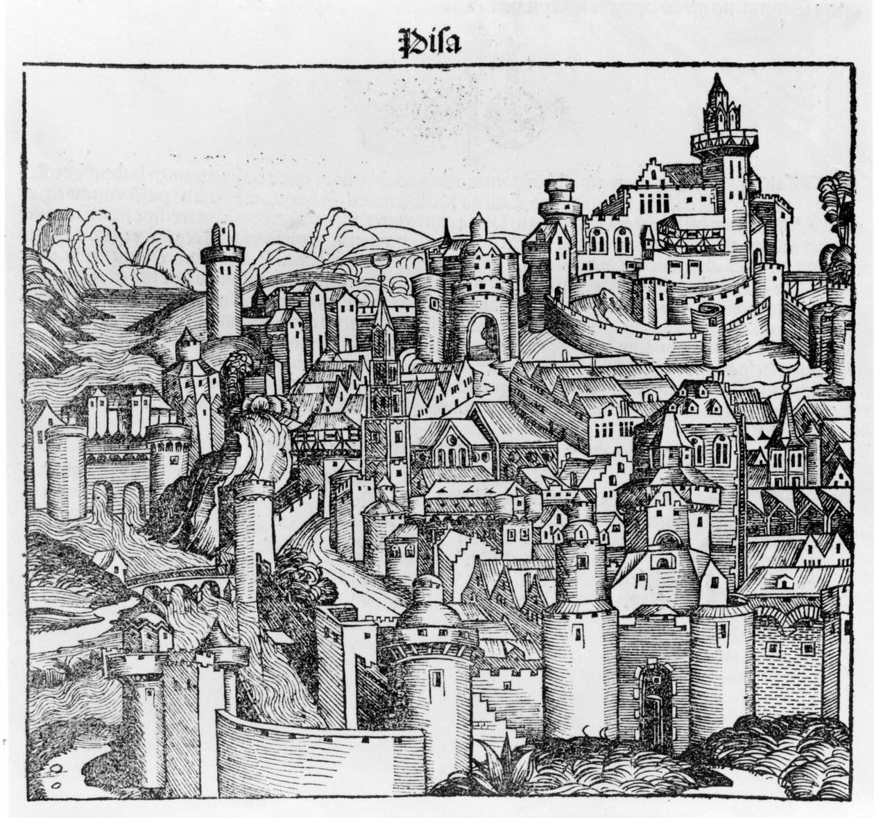 Pisa efter "Liber Chronicarum" av Hartmann Schedel. Nürnberg 1493 av Hartmann Schedel