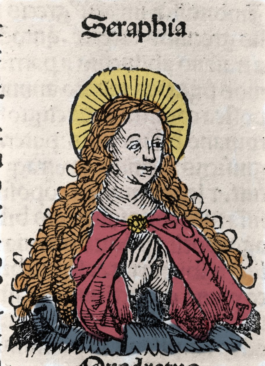 Porträtt av Saint Seraphia (Serapia) (Seraphia of Syrien), kristen martyr från 2:a århundradet. Från "" Chronicles of Nuremberg"" av Hartmann Schedel av Hartmann Schedel