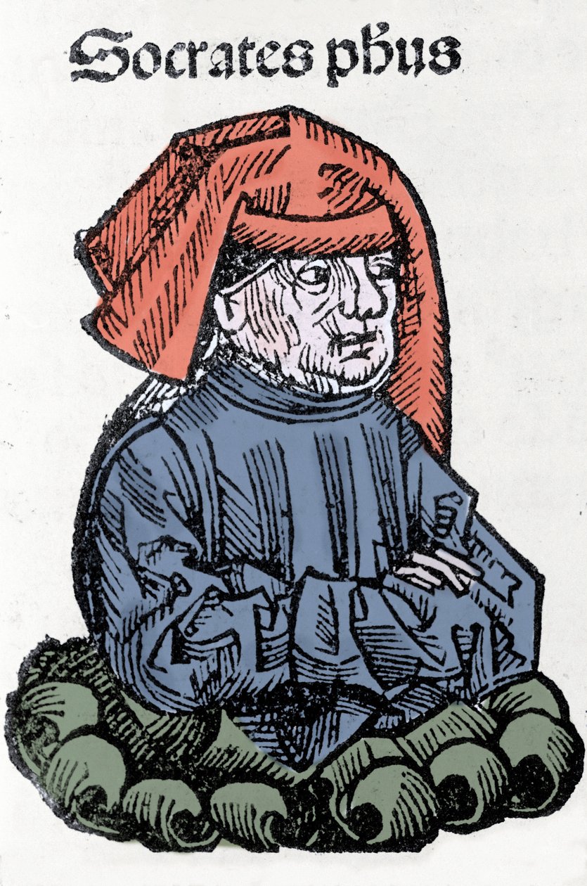 Porträtt av Sokrates (470-399 f.Kr.), grekisk filosof. Xylografi av "" Chronicles of Nuremberg"" av Hartmann Schedel av Hartmann Schedel
