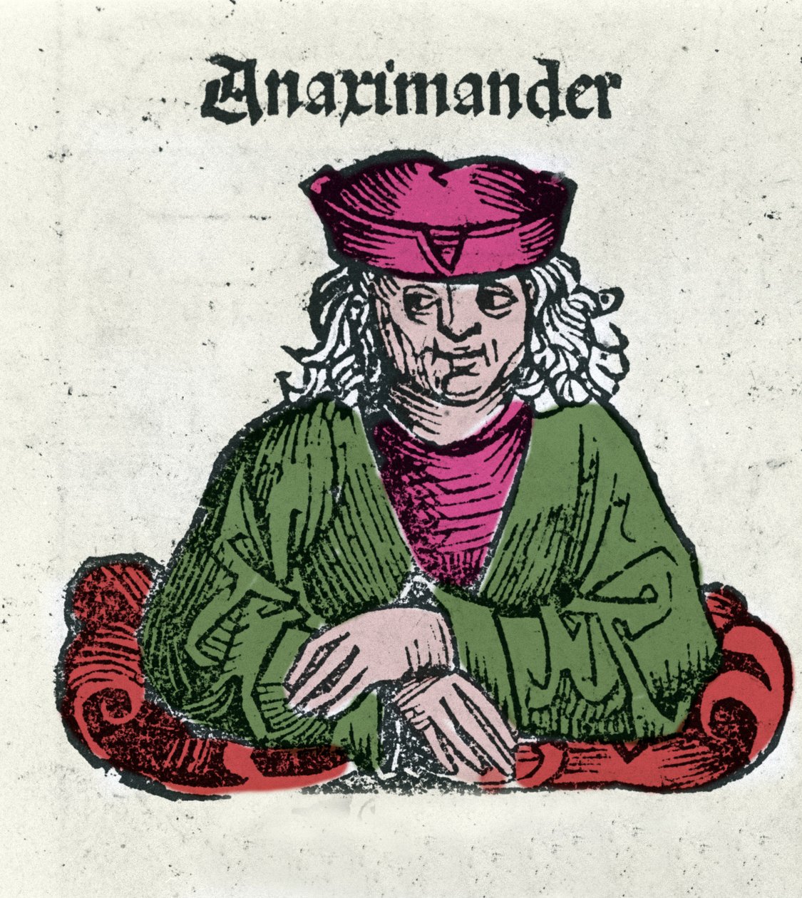 Representation av Anaximandros eller Anaximander De Miletus (610 - 547 f.Kr.), grekisk filosof, matematiker och astronom Xylography of "" Chronicles of Nuremberg"" av Hartmann Schedel av Hartmann Schedel