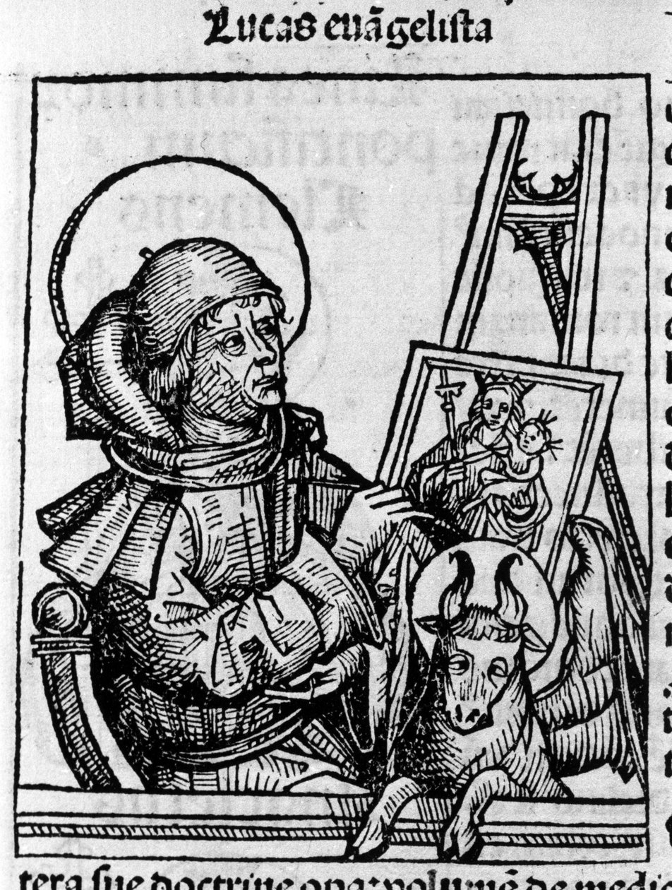 Representation av evangelisten Saint Luke. Gravyr från "Liber chronicarum" (Nürnbergskrönikor) av Hartmann Schedel 1493 av Hartmann Schedel