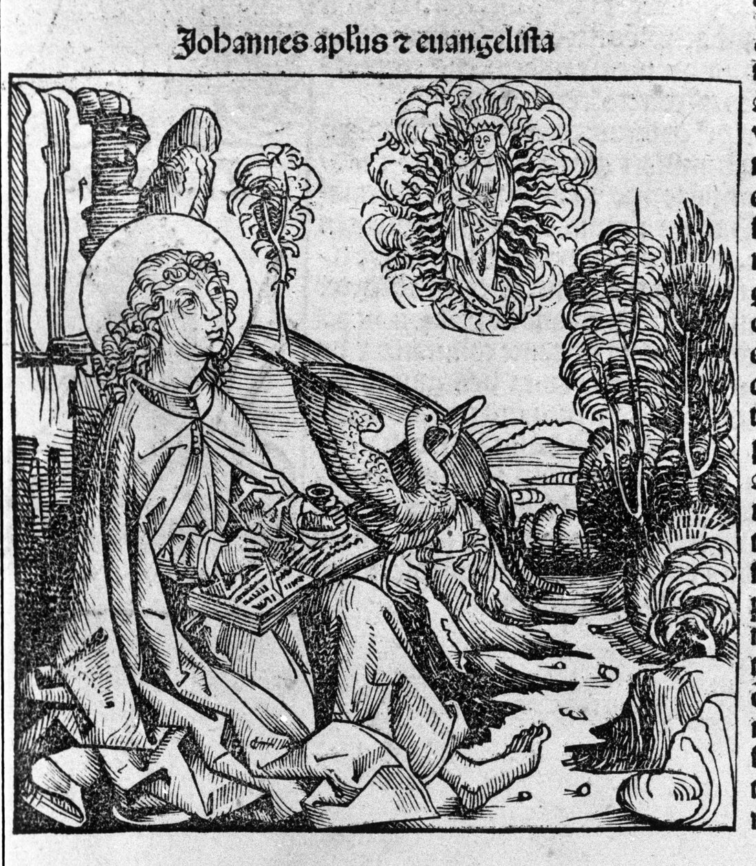 Representation av evangelisten Saint John. Gravyr från "Liber chronicarum" (Nürnbergskrönikor) av Hartmann Schedel 1493 av Hartmann Schedel