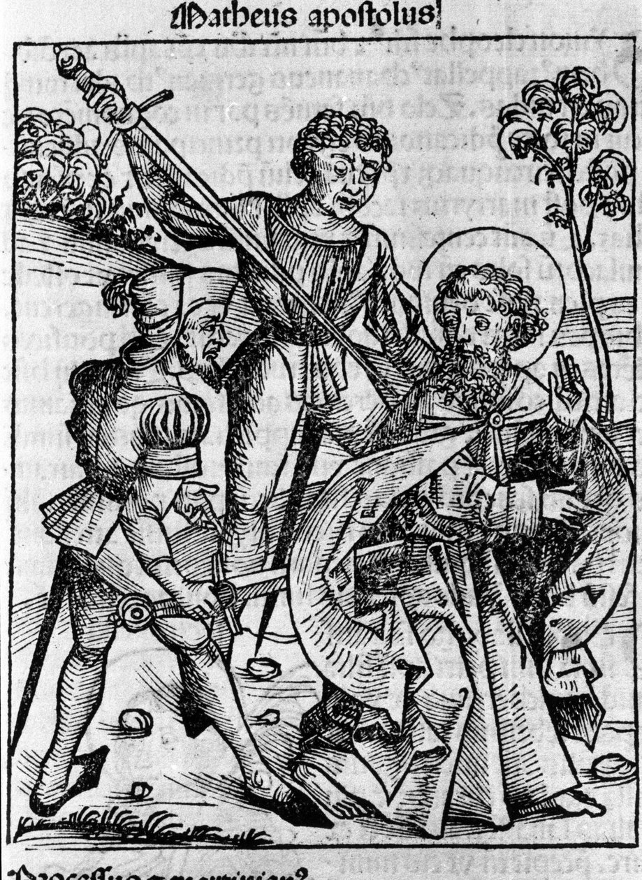 Representation av evangelisten Saint Matthew. Gravyr från "Liber chronicarum" (Nürnbergskrönikor) av Hartmann Schedel 1493 av Hartmann Schedel