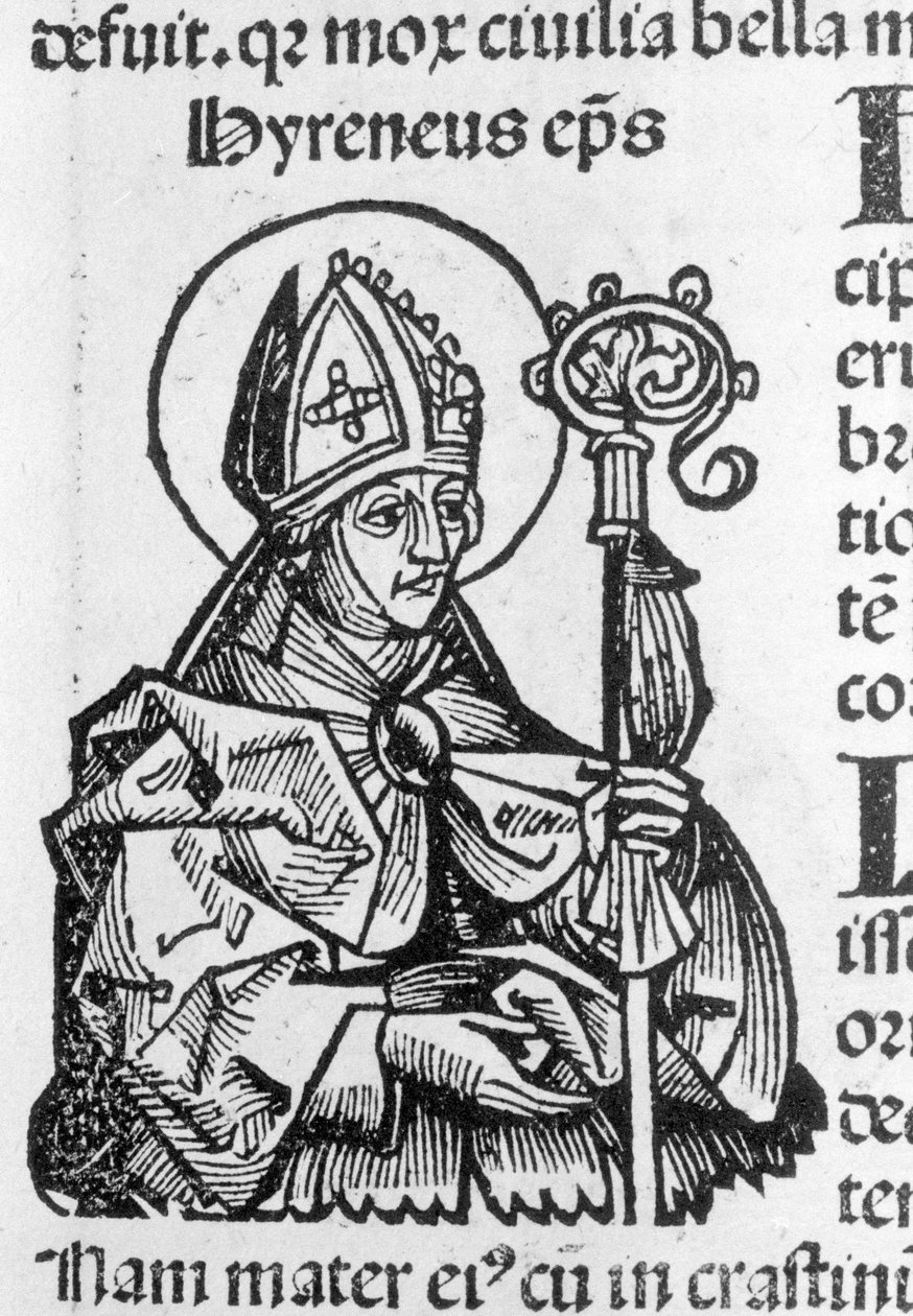 Sankt Irenaeus biskop efter Nürnbergs krönika av Hartmann Schedel av Hartmann Schedel