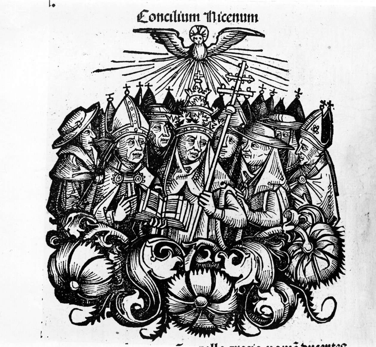 Konciliet i Nicea. Illustration av "" Universal Chronicles of Nuremberg"" av H. Schedel av Hartmann Schedel