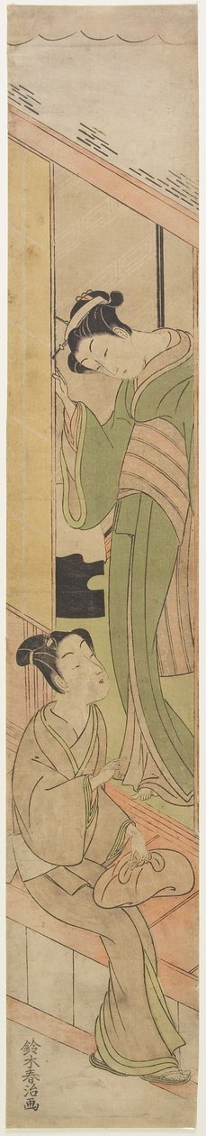 Ung man pratar med en Watatsumi, ca 1770 (träblock i färg) av Haruji Suzuki