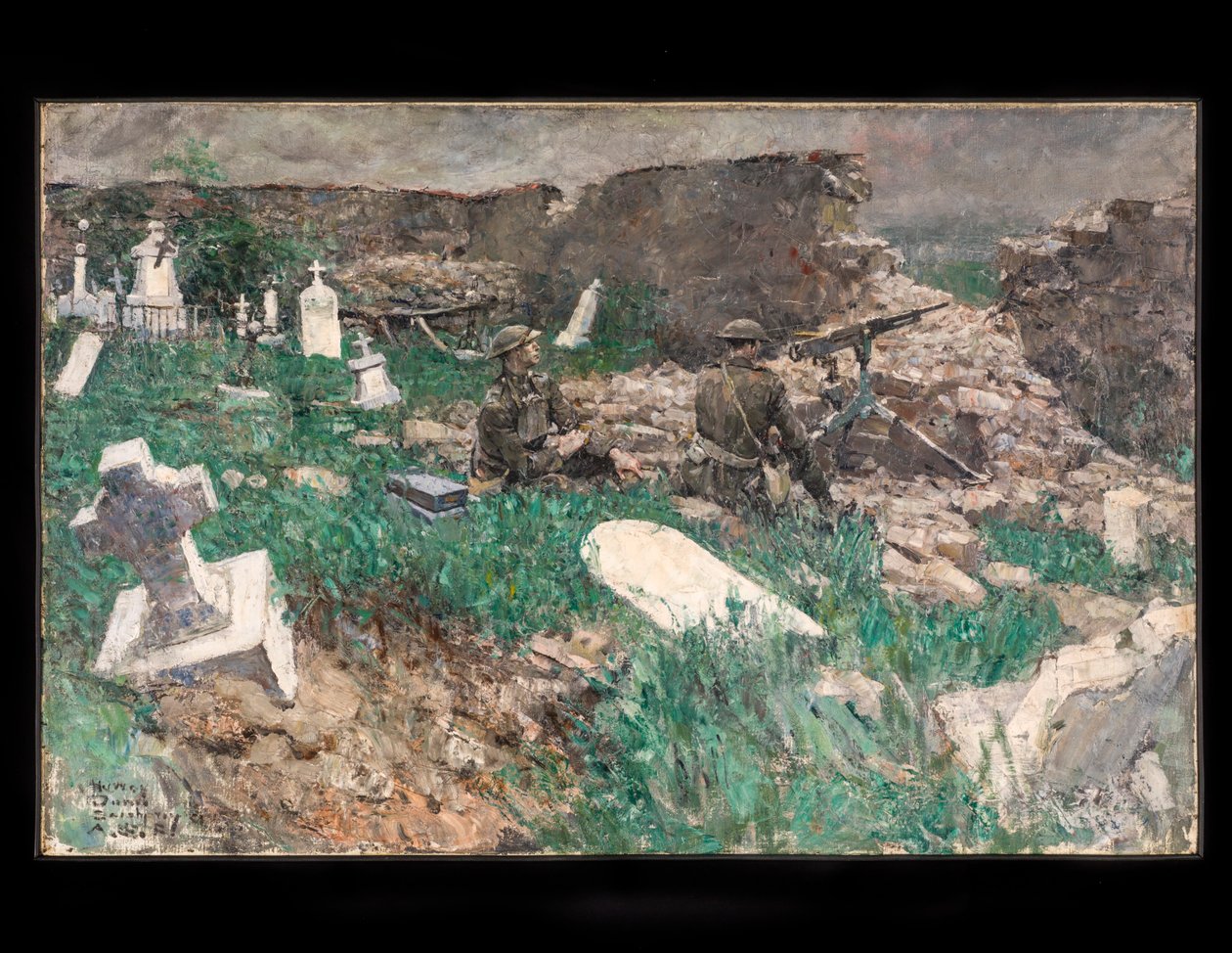Maskingevärsställning, ca 1918 (olja på duk) av Harvey T. Dunn