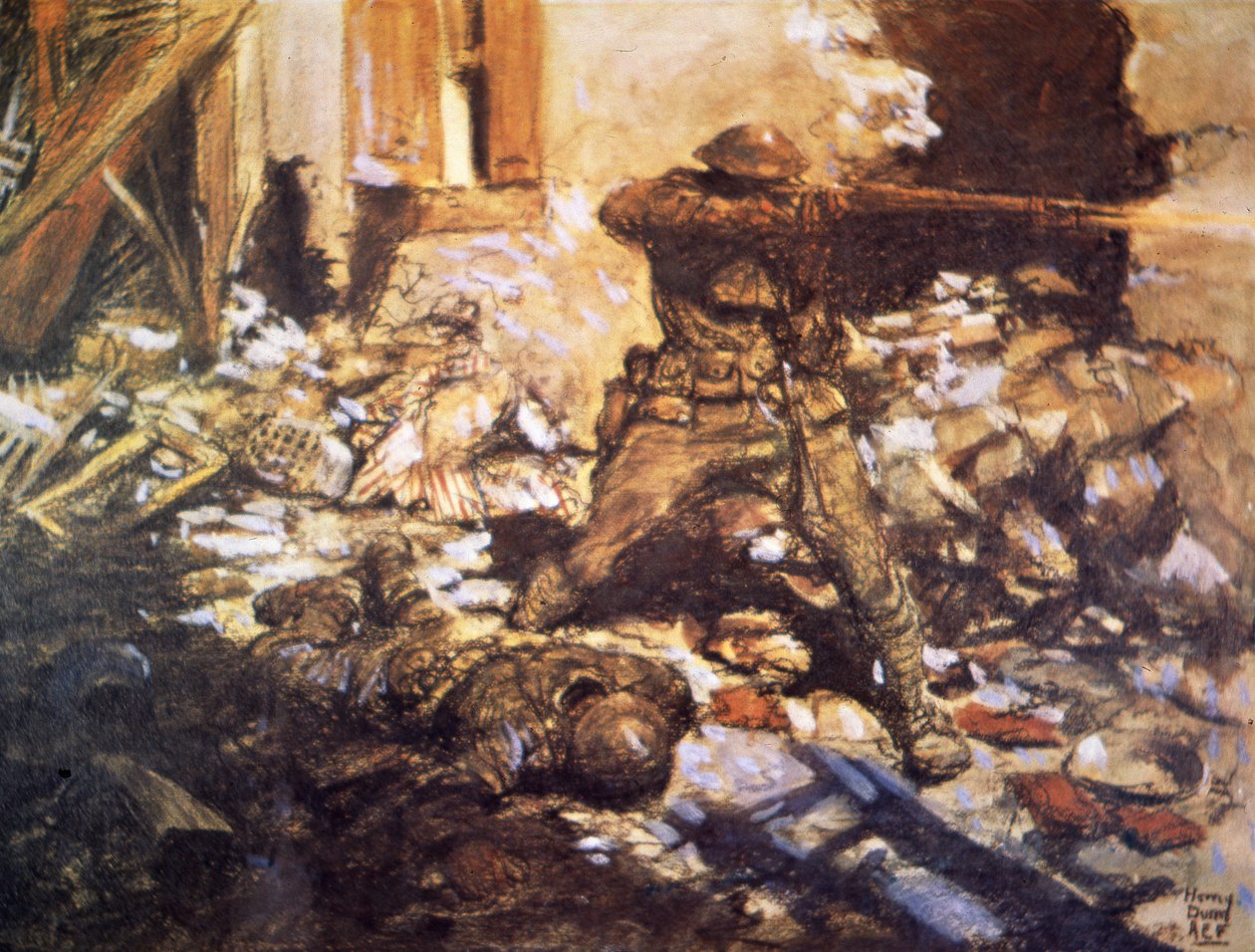 Gatustrider i en by på Marne av Harvey T. Dunn