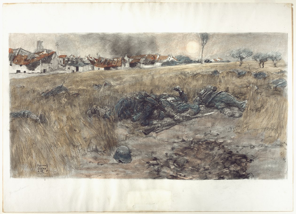 The Harvest Moon, ca 1918 (kol  akvarell, pastell på papper) av Harvey T. Dunn