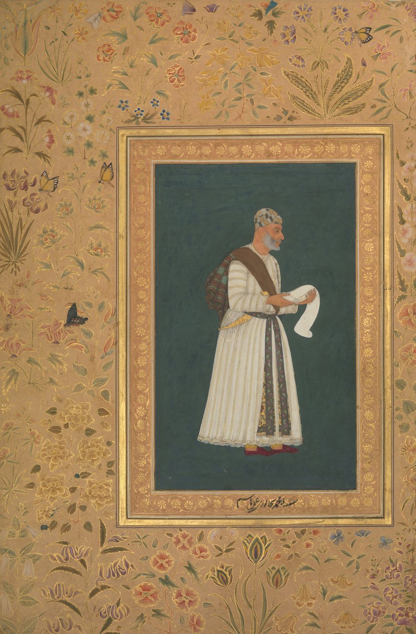 Porträtt av Mulla Muhammad Khan Vali från Bijapur, Folio från Shah Jahan Album, recto: ca. 1620 av Hashim