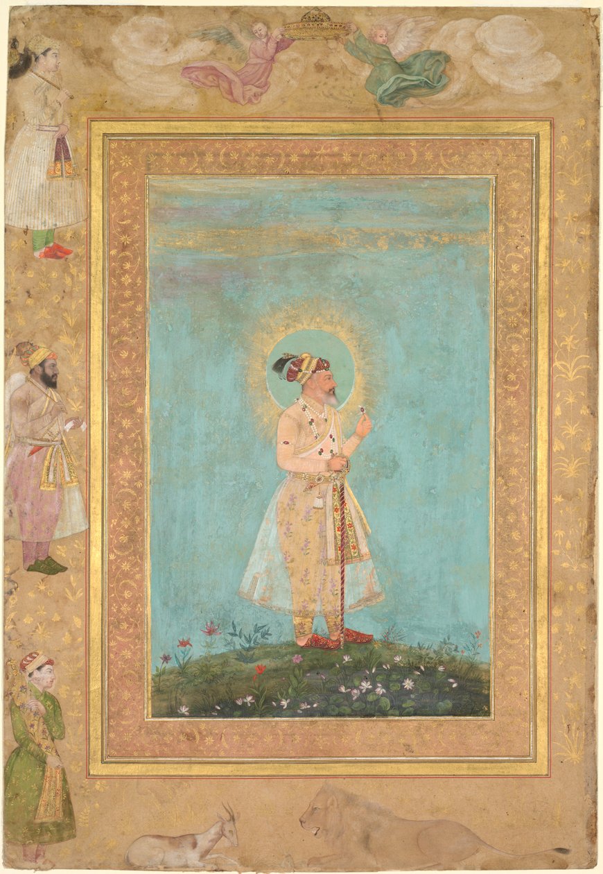 Shah Jahan håller en spinell och ett långt Deccan-svärd, från Late Shah Jahan Album, ca. 1650. av Hashim