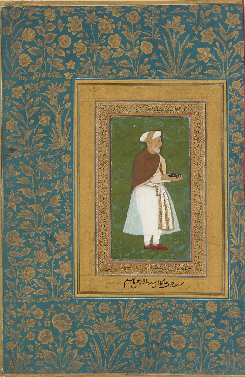 Abd al-Rahim, Khan Khanan, ca 1627 (täckande akvarell, bläck och guld på papper) av Hashim Hashim