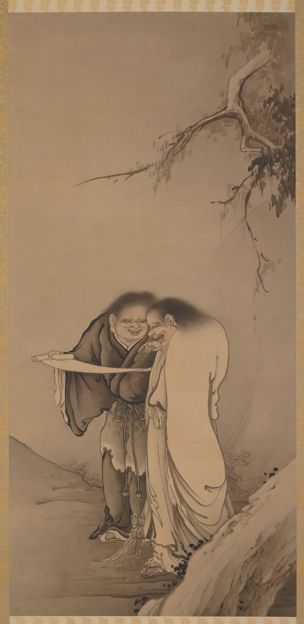 The Chinese Taoist Immortals, Han-shan and Shih-te Kanzan and Jittoku, Meiji era, 1886. av Hashimoto Gaho