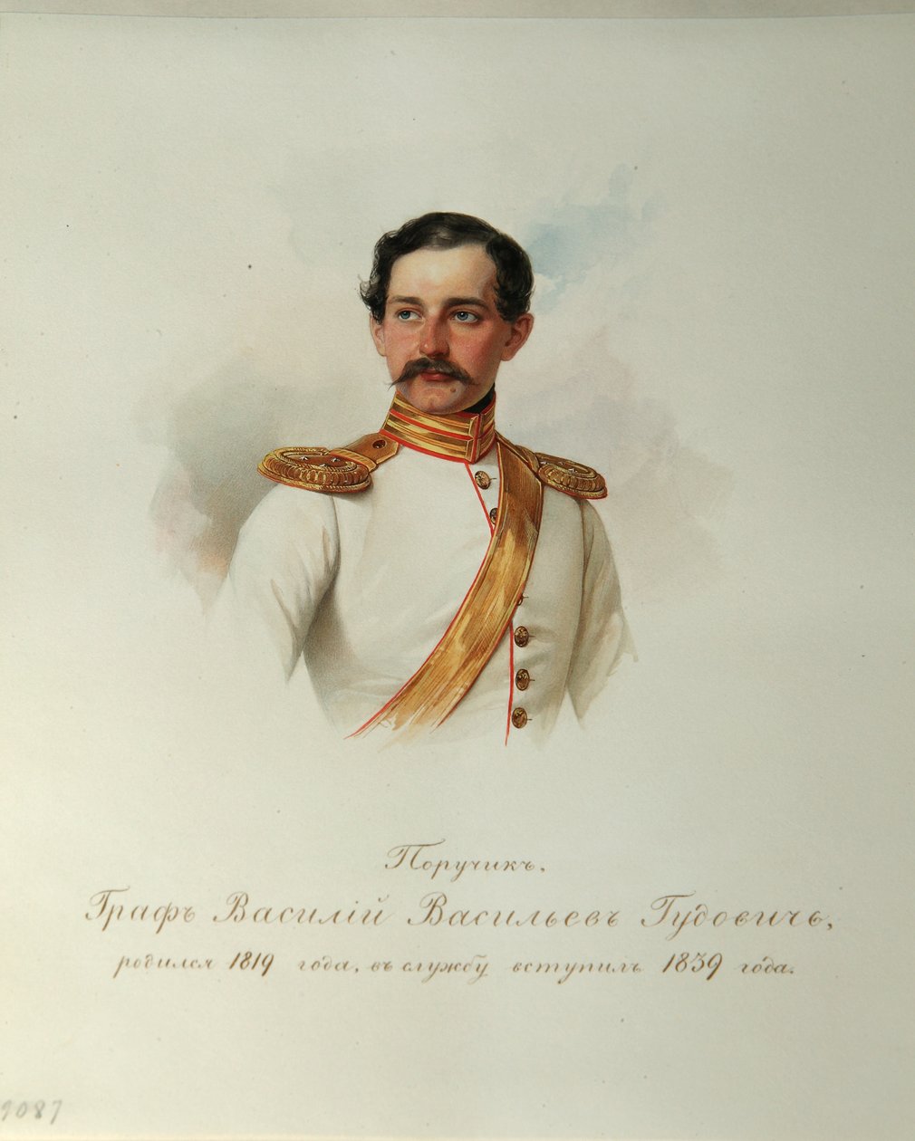 Porträtt av greve Vasily Vasilyevich Gudovich 1819-1886 från albumet av de kejserliga hästvakterna, 1846-1849 av Hau