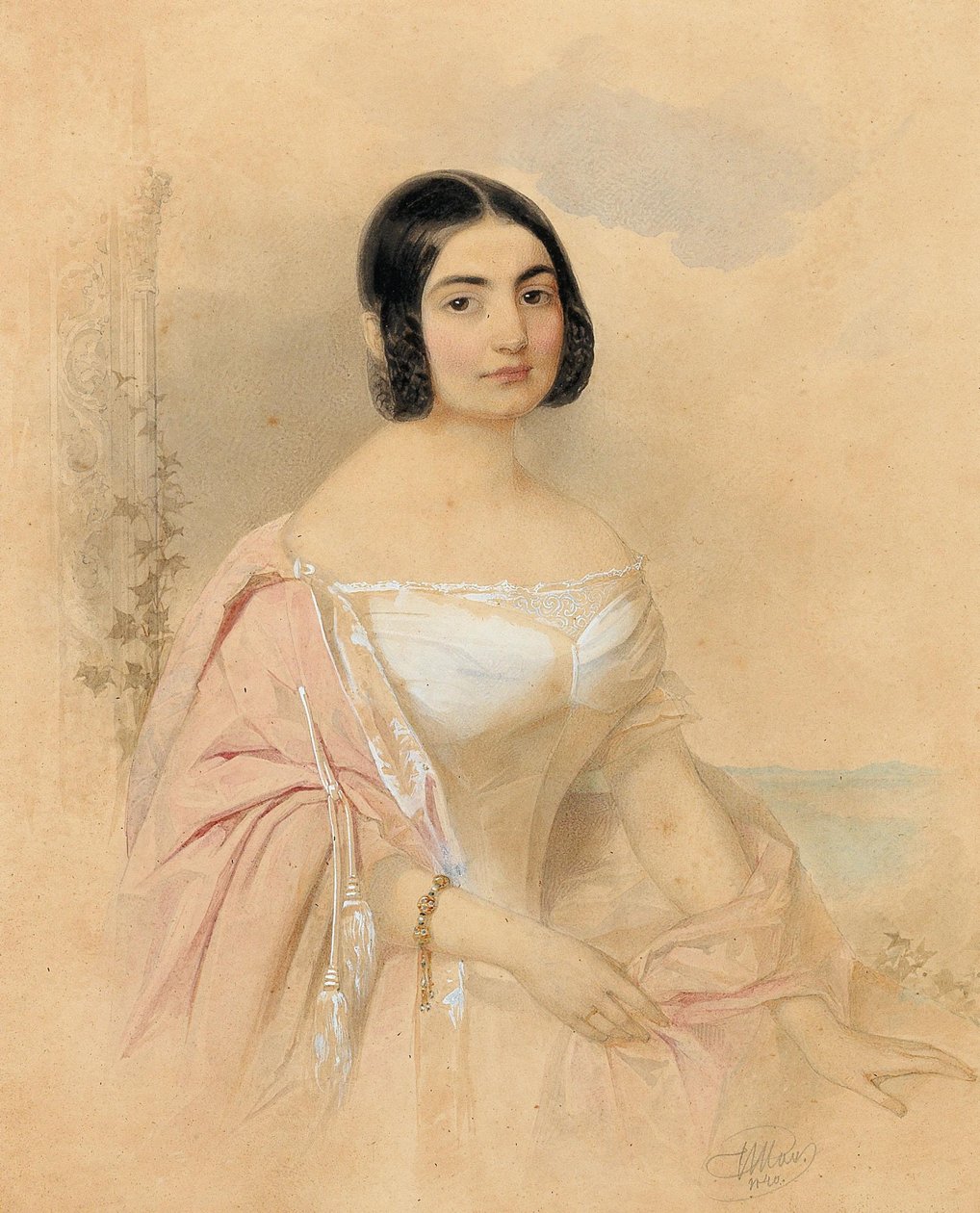 Porträtt av grevinnan Marie von Tattenbach, född von Lion, 1840. av Hau