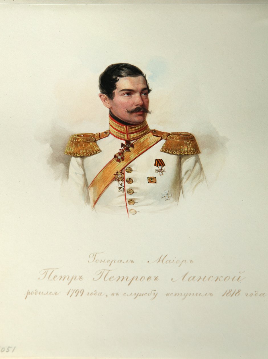 Porträtt av general Pjotr Petrovich Lanskoy 1799-1877 från albumet av de kejserliga hästvakterna, 1846-1849 av Hau