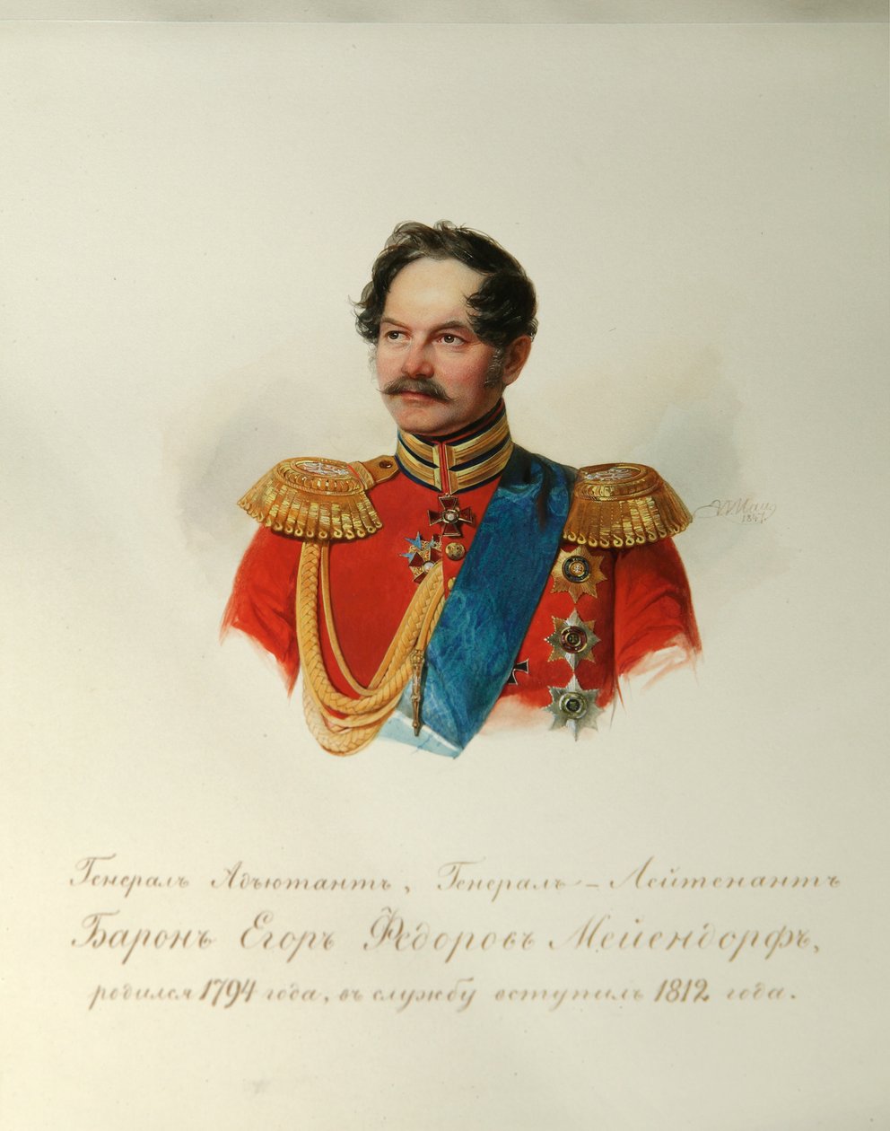 Porträtt av general Yegor Fyodorovich Meiendorf 1794-1879 från albumet för de kejserliga hästvakterna, 1846-1849 av Hau