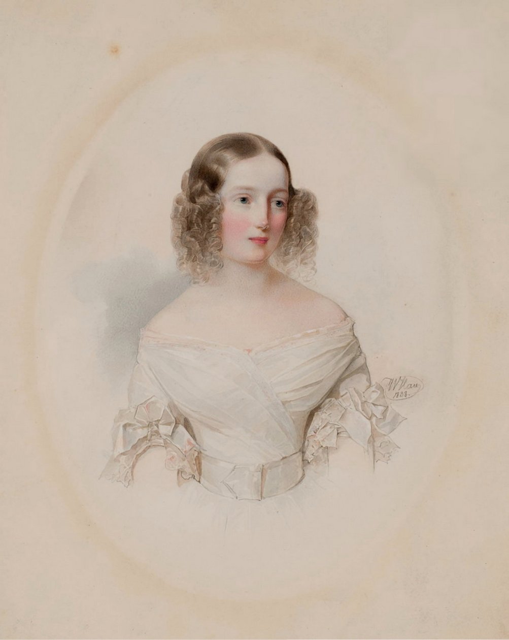 Porträtt av storhertiginnan Olga Nikolaevna av Ryssland 1822-1892, drottning av Württemberg, 1838 av Hau