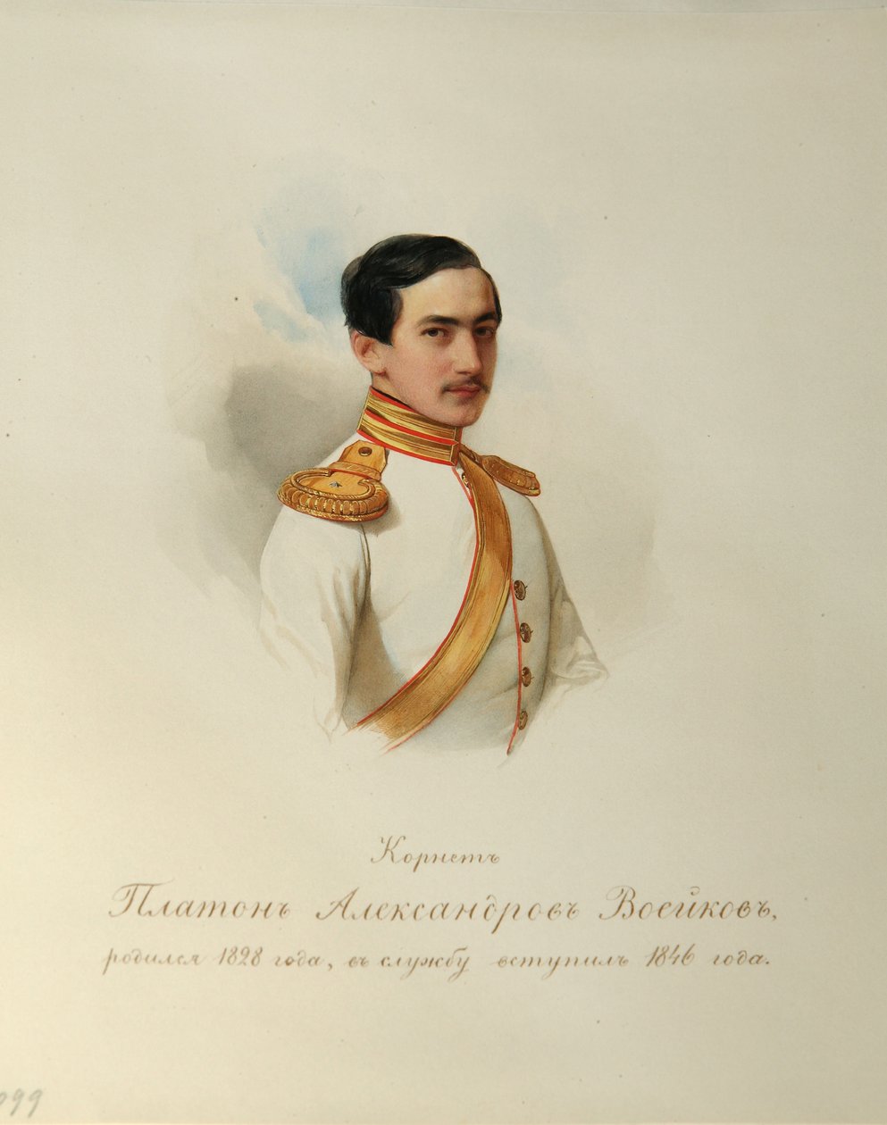 Porträtt av Platon Alexandrovich Voeykov 1828-1855 från albumet med de kejserliga hästvakterna, 1846-1849 av Hau