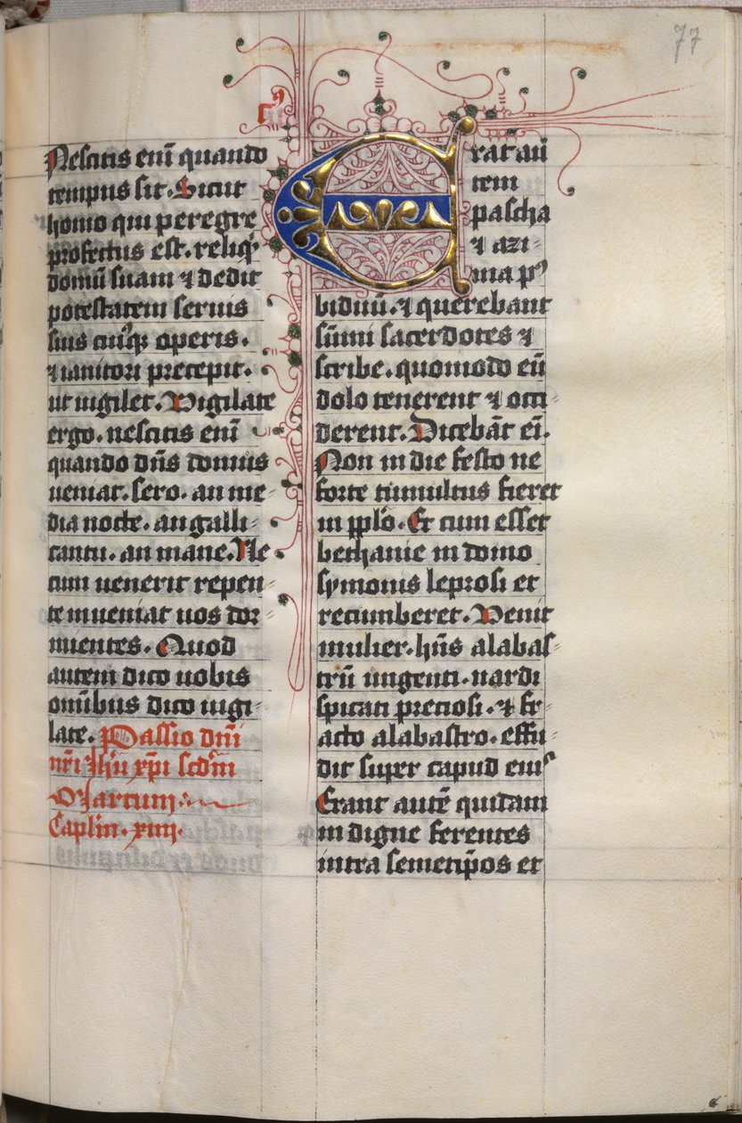 Evangelisk bok med evangelistporträtt: Dekorerad initial av Hausbuch Master