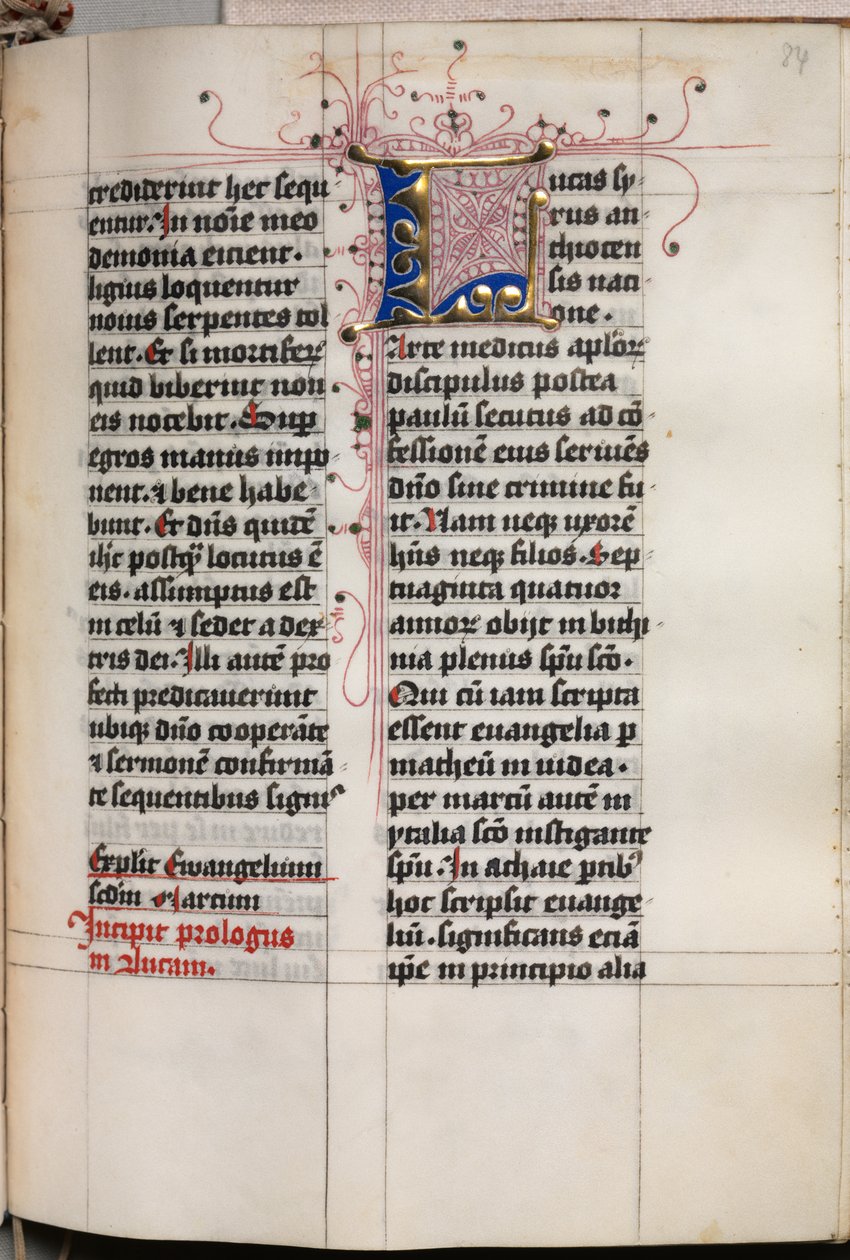 Evangelisk bok med evangelistporträtt: Dekorerad initial av Hausbuch Master