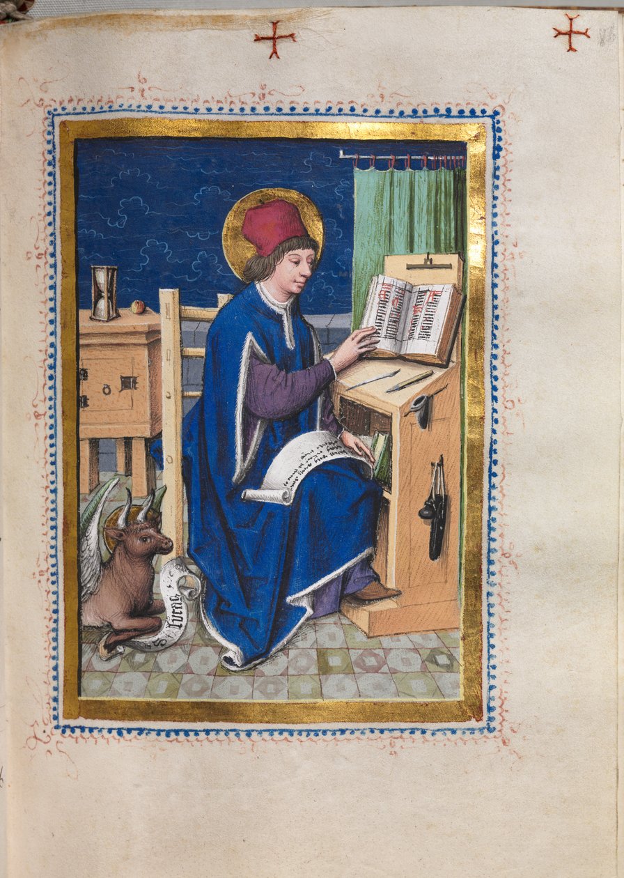 Evangeliebok med evangelistporträtt: Saint Luke av Hausbuch Master