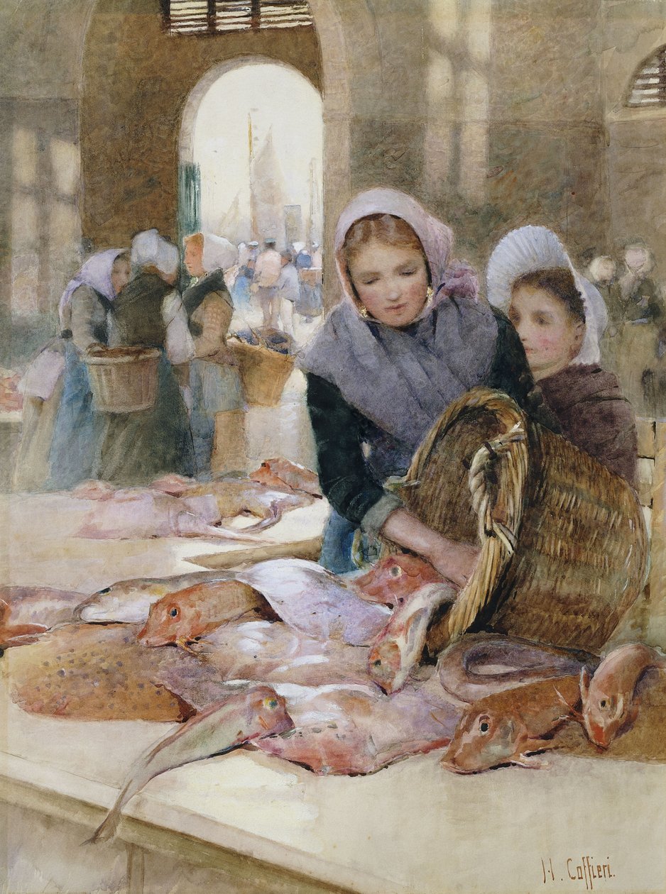 Kvinnor på fiskmarknaden, Boulogne av Hector Caffieri