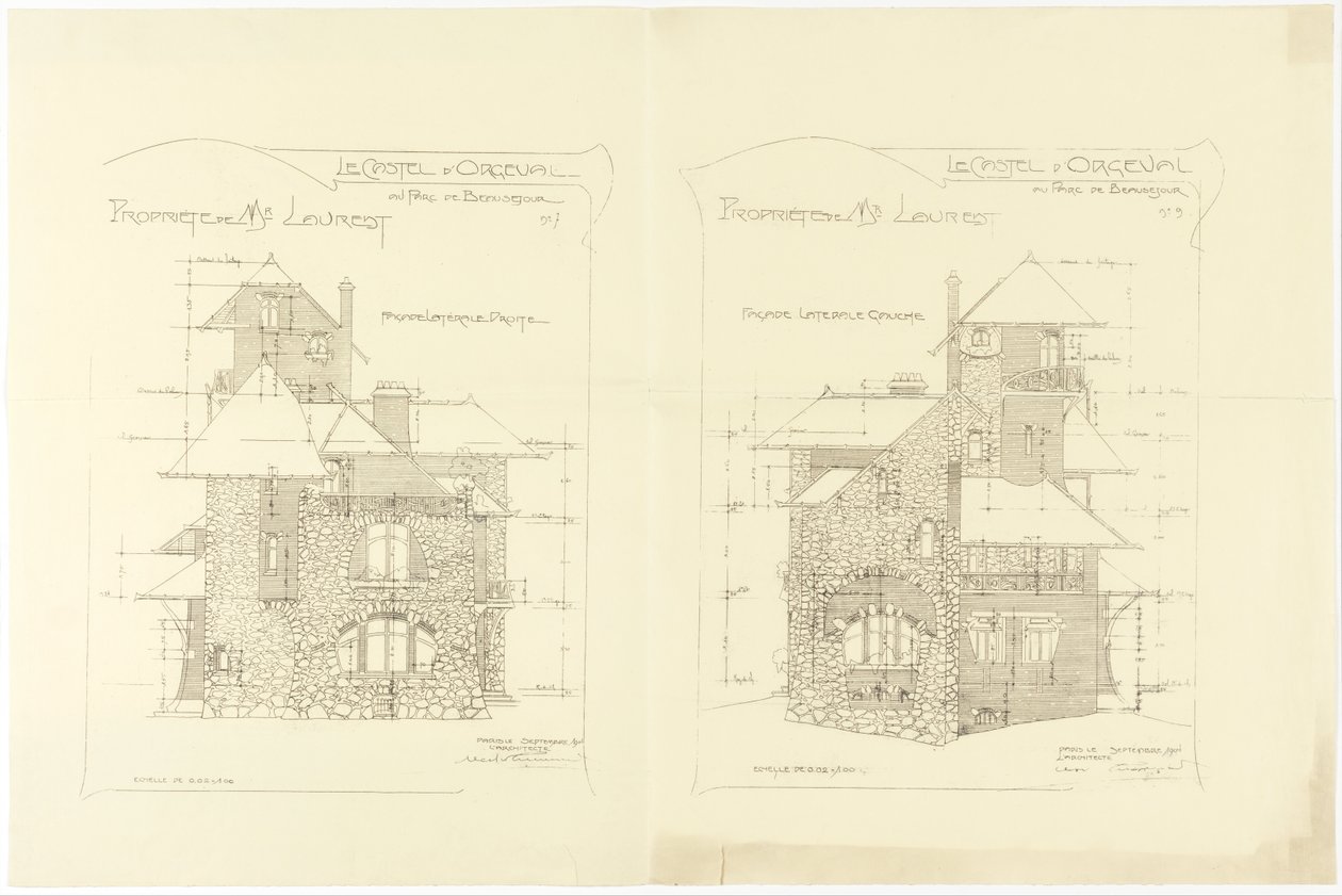 Höjningar, höger och vänster sidofasader, Castel d