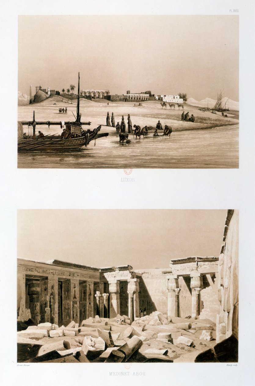 Luxor och Medinet Habu, Egypten, 1841 av Hector Horeau