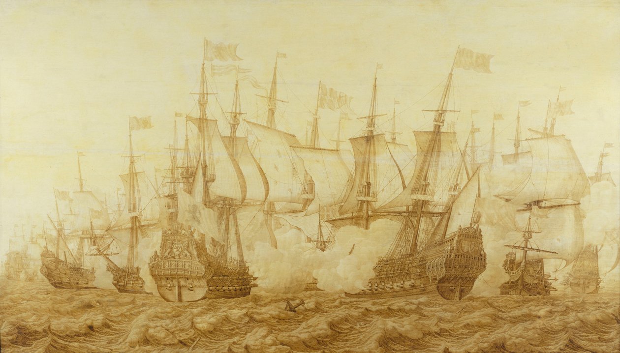 Slaget vid Gabbard, 2 juni 1653, ca 1653 (grisaille på pannå) av Heerman Witmont